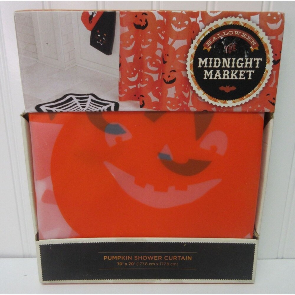Halloween Pumpkin Jack O Lantern PEVA Shower Curtain 70" x 70" Midnight Market